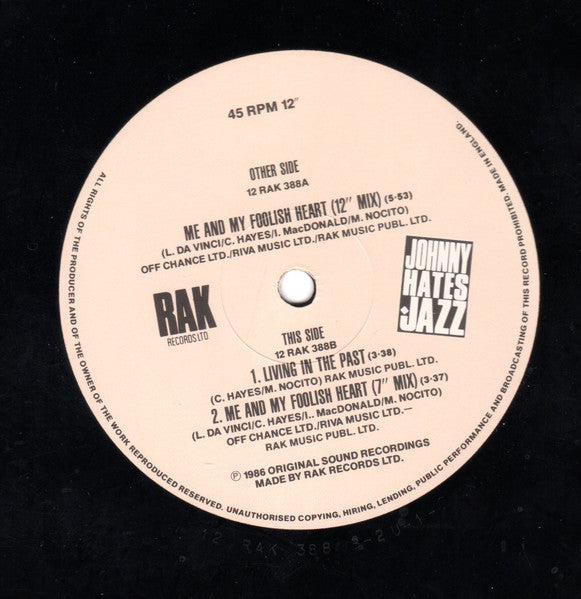 Johnny Hates Jazz : Me And My Foolish Heart (12" Mix) (12")