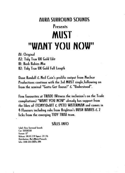 Must : Want You Now (12", Promo, W/Lbl)