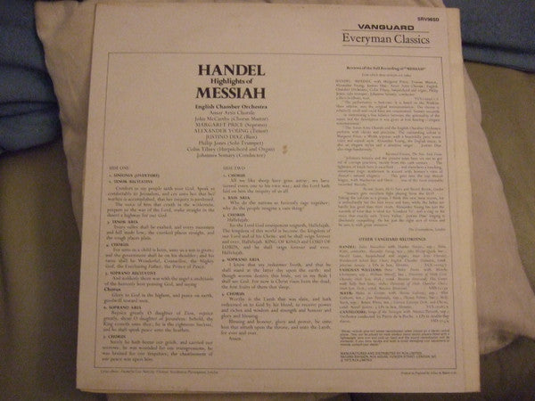 Georg Friedrich Händel, English Chamber Orchestra, Amor Artis Chorale : Highlights Of Messiah (LP)