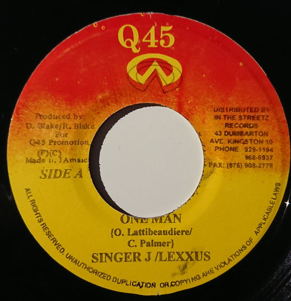 Singer J, Lexxus : One Man (7")