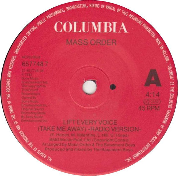 Mass Order : Lift Every Voice (Take Me Away) (7", Single)