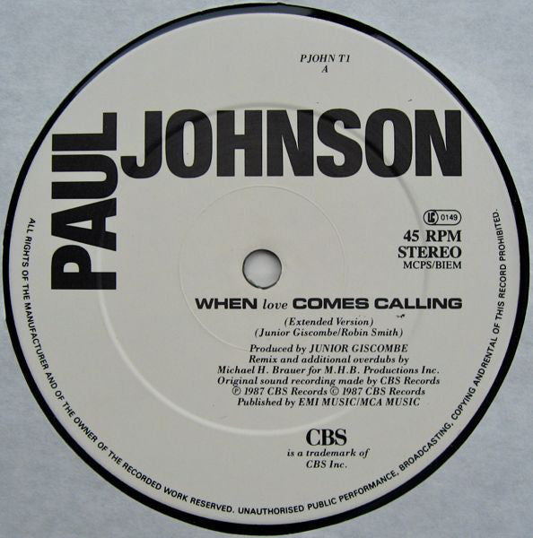 Paul Johnson (2) : When Love Comes Calling (12")