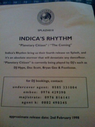 Indica's Rhythm* : Planetary Citizen / The Coming (12", Promo)
