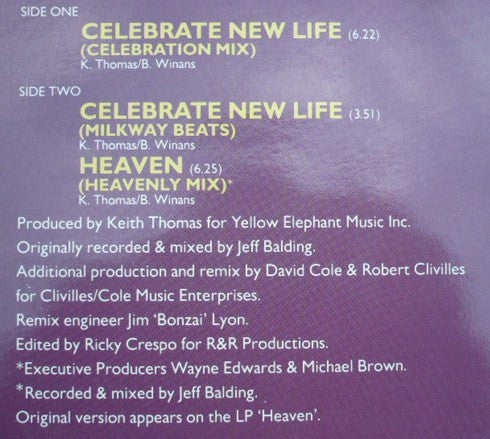 BeBe & CeCe Winans : Celebrate New Life (12")