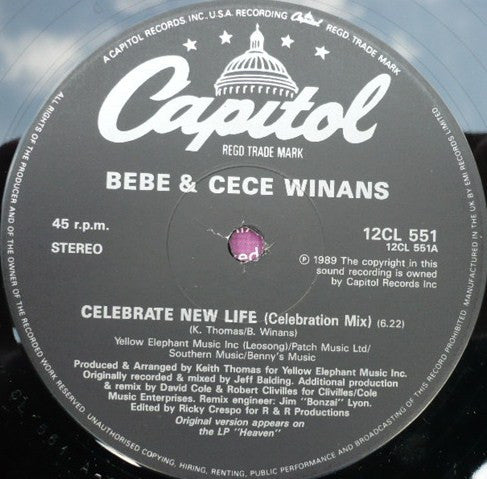 BeBe & CeCe Winans : Celebrate New Life (12")