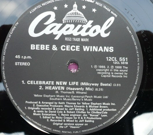 BeBe & CeCe Winans : Celebrate New Life (12")