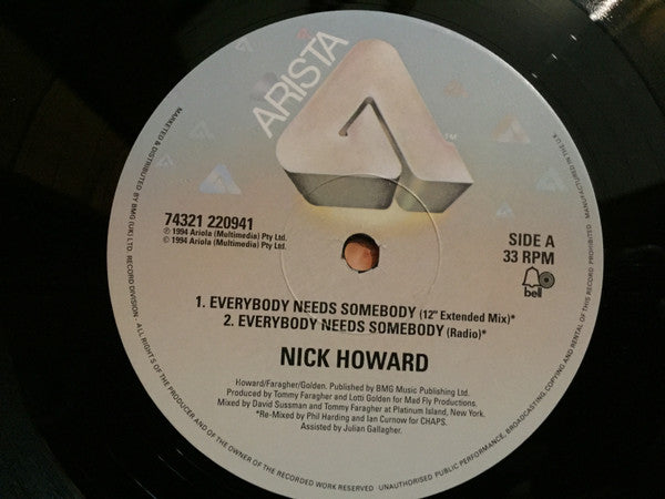 Nick Howard (2) : Everybody Needs Somebody (12", Single)