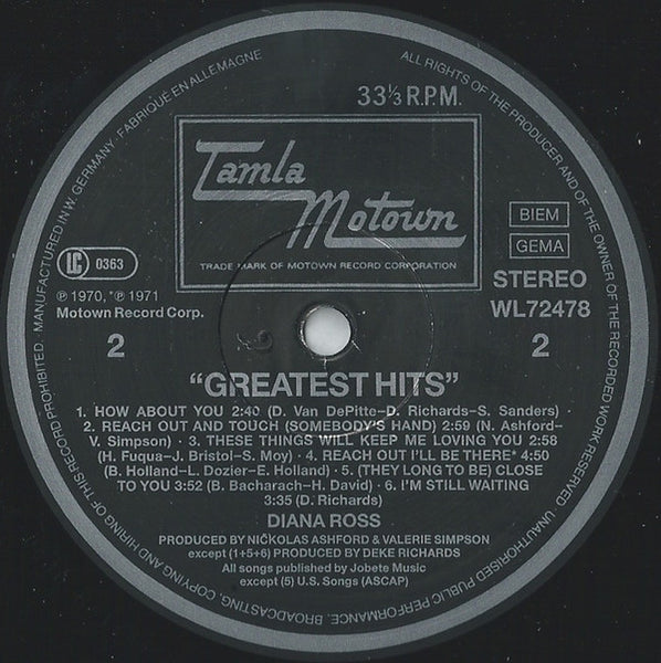 Diana Ross : Greatest Hits (LP, Comp, RE)