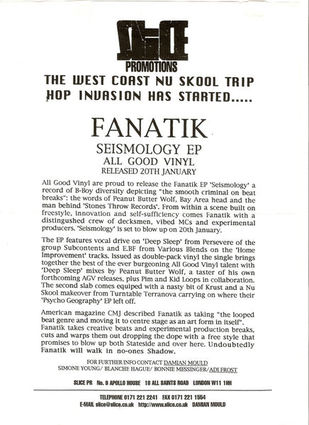 Fanatik : Seismology (2x12", Promo)