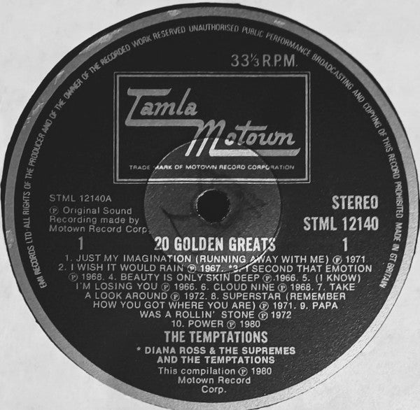 The Temptations : 20 Golden Greats (LP, Comp, Bla)