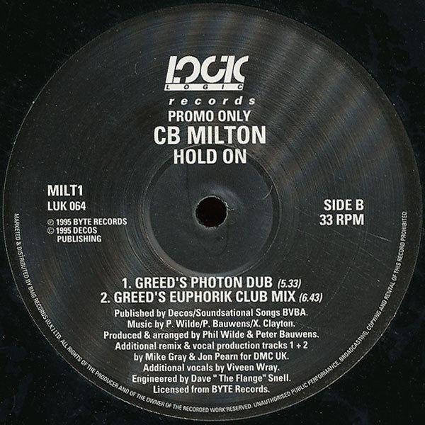 CB Milton : Hold On (12", Promo)