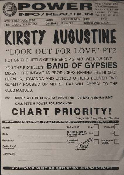 Kirsty Augustine : Look Out For My Love (12", Promo)