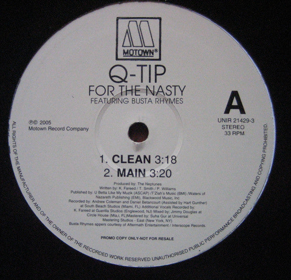 Q-Tip Featuring Busta Rhymes : For The Nasty (12", Promo)