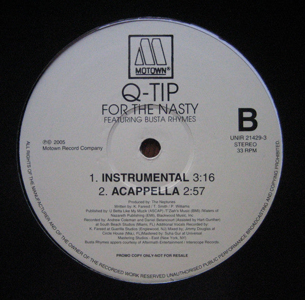 Q-Tip Featuring Busta Rhymes : For The Nasty (12", Promo)