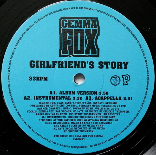 Gemma Fox Featuring MC Lyte : Girlfriend's Story (12", Promo)