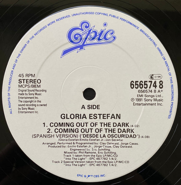 Gloria Estefan : Coming Out Of The Dark (12", Single)