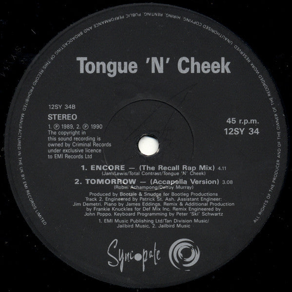 Tongue 'N' Cheek* : Tomorrow (12")