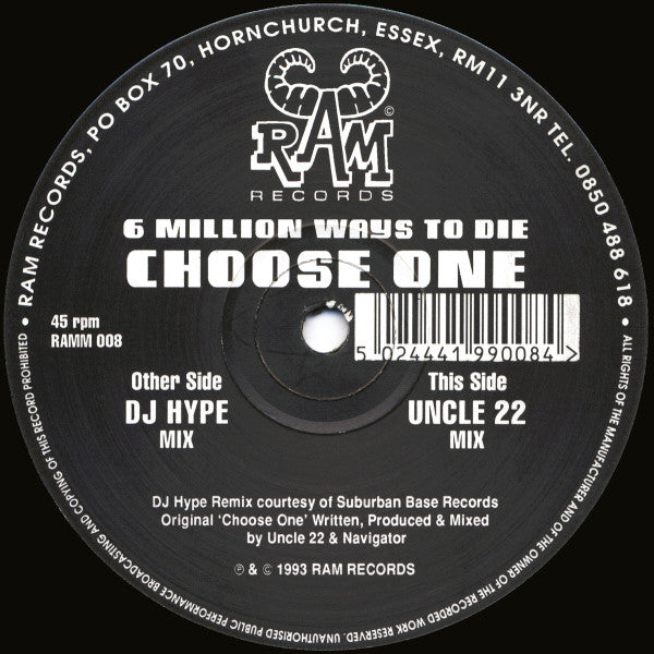 Uncle 22 & Navigator : 6 Million Ways To Die - Choose One (DJ Hype & Uncle 22 Remixes) (12")