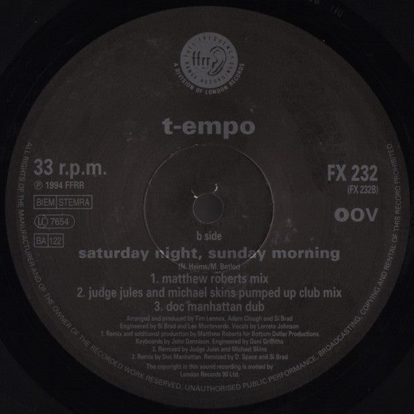 T-Empo : Saturday Night, Sunday Morning (12")