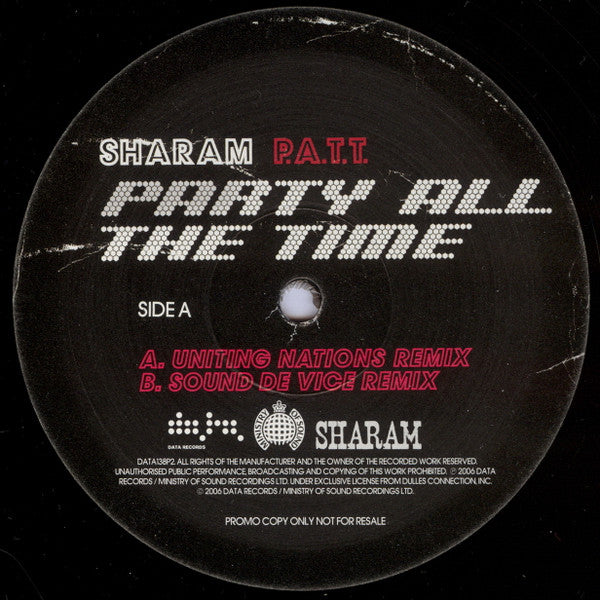 Sharam* : P.A.T.T. (Party All The Time) (12", Promo)