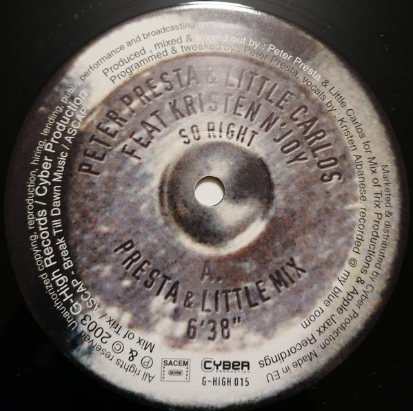Peter Presta & Little Carlos Feat Kristen N'Joy : So Right (12")