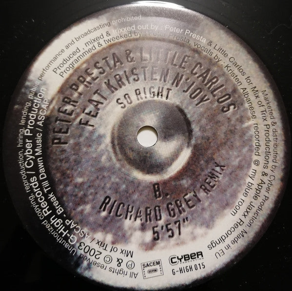 Peter Presta & Little Carlos Feat Kristen N'Joy : So Right (12")