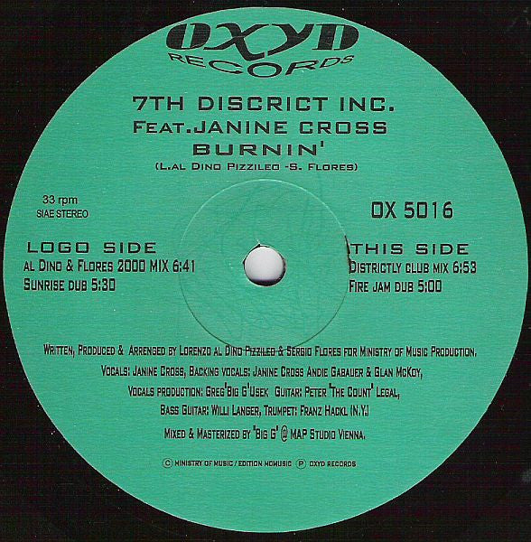 7th District Inc. Featuring Janine Cross : Burnin' (12")
