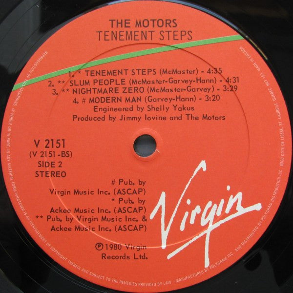 The Motors : Tenement Steps (LP, Album, Die)