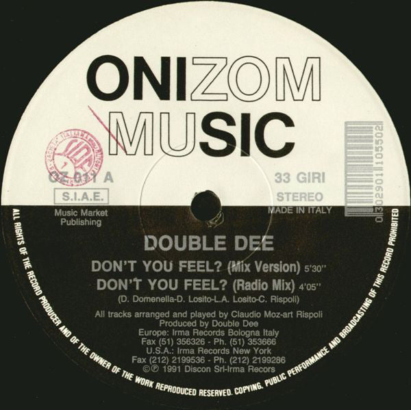 Double Dee : Don't You Feel? (12")