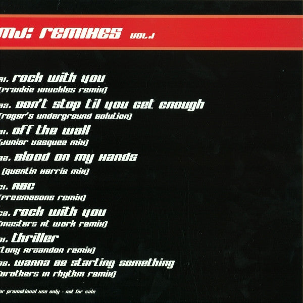 MJ* : Remixes Vol. 1 (2xLP, Promo, Unofficial)