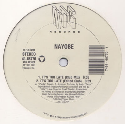Nayobe : It's Too Late (12")