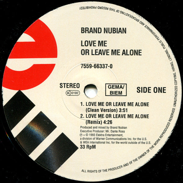 Brand Nubian : Love Me Or Leave Me Alone (12")