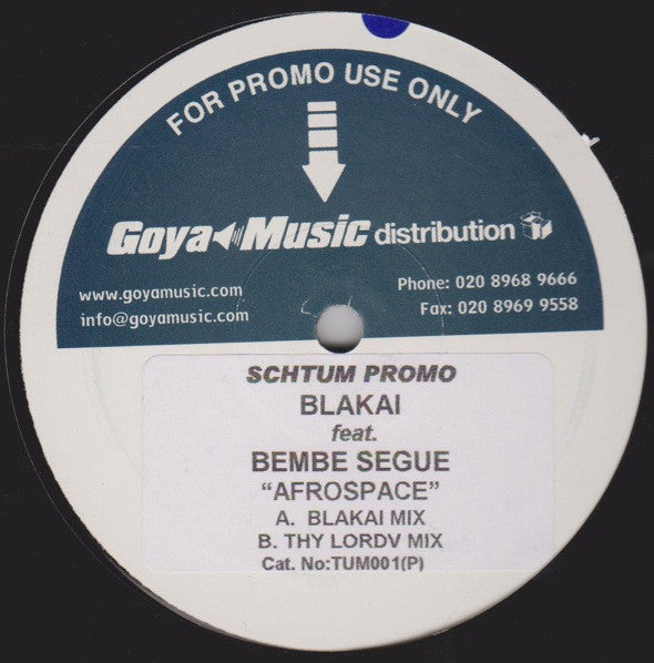 Mark Force & Kaidi Tatham Presents... Blakai Featuring Bembe Segue* : Afrospace (12", Promo, W/Lbl, Sti)