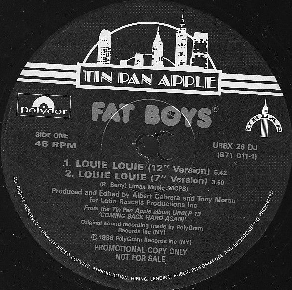 Fat Boys : Louie Louie / All Day Lover (12", Promo)