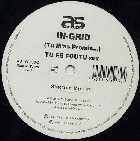 In-Grid : Tu Es Foutu (12", Maxi)