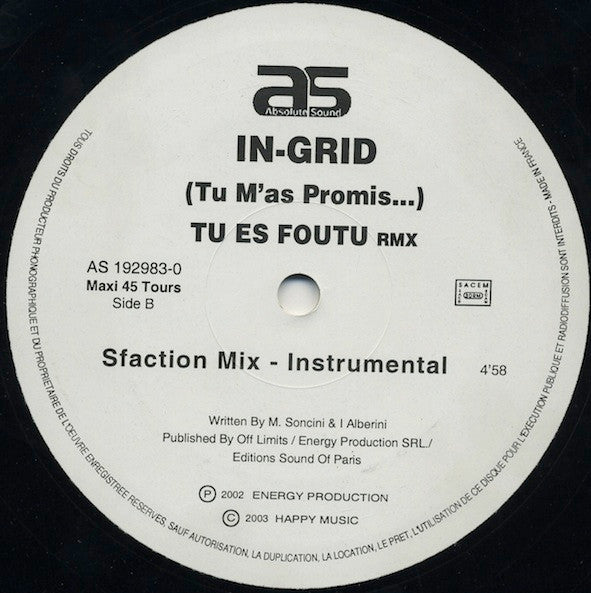 In-Grid : Tu Es Foutu (12", Maxi)