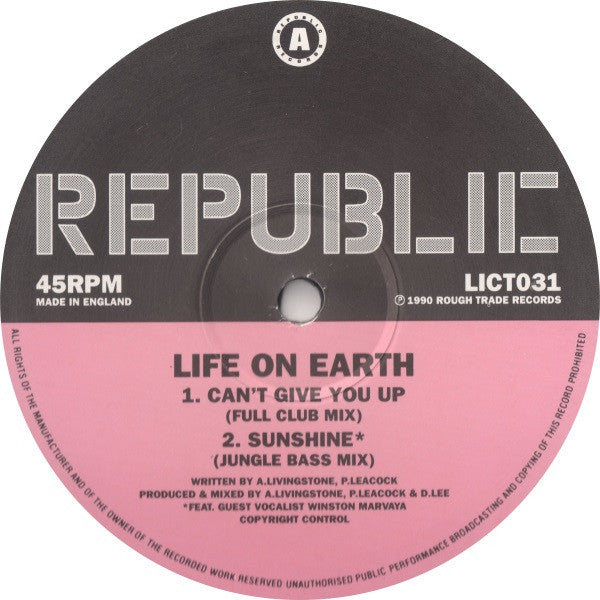 Life On Earth : Can't Give You Up (12", Promo)