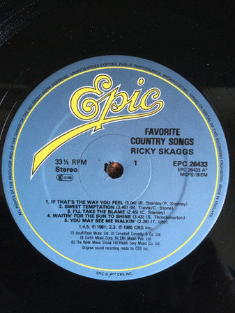 Ricky Skaggs : Favorite Country Songs (LP, Album)