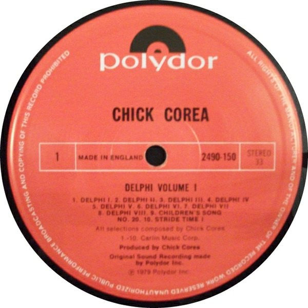 Chick Corea : Delphi 1 Solo Piano Improvisations (LP, Album)