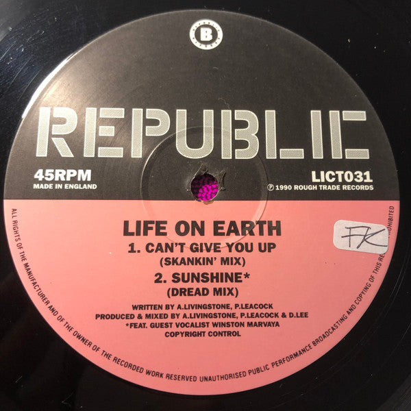 Life On Earth : Can't Give You Up (12")