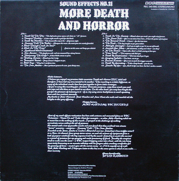 Mike Harding (3) / Peter Harwood : Sound Effects No. 21: More Death And Horror (LP, Album, Mono, Ltd, RP, Red)