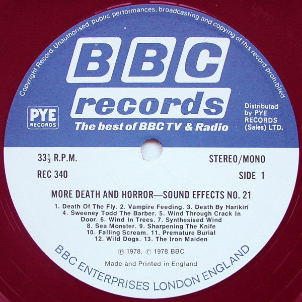 Mike Harding (3) / Peter Harwood : Sound Effects No. 21: More Death And Horror (LP, Album, Mono, Ltd, RP, Red)