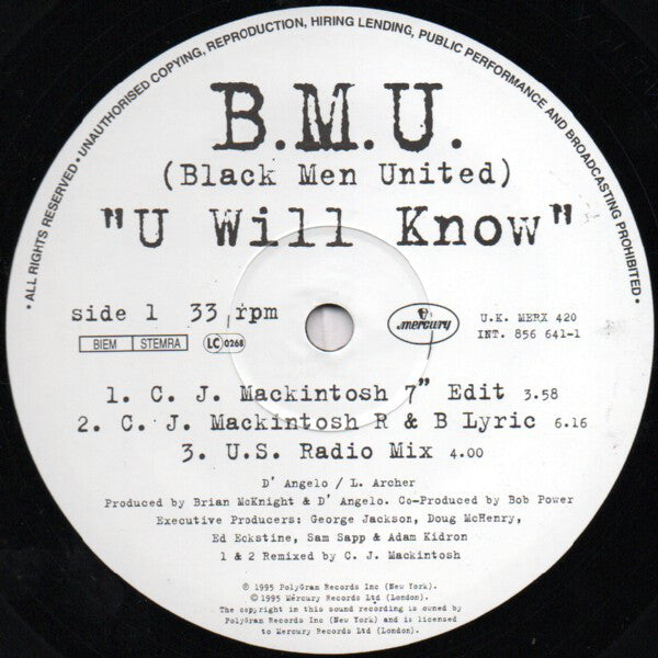 B.M.U. : U Will Know (12")