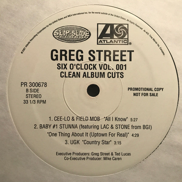 Greg Street : Six O'Clock Vol. 001 Clean Album Cuts (12", Promo)