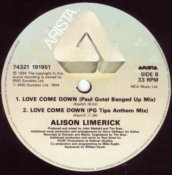 Alison Limerick : Love Come Down (12")