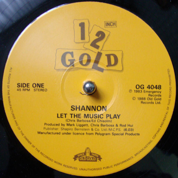 Shannon : Let The Music Play / Give Me Tonight (12", Single)