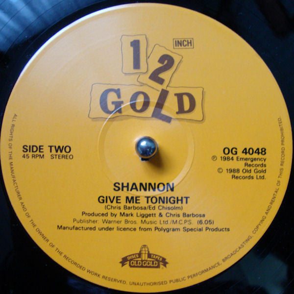 Shannon : Let The Music Play / Give Me Tonight (12", Single)
