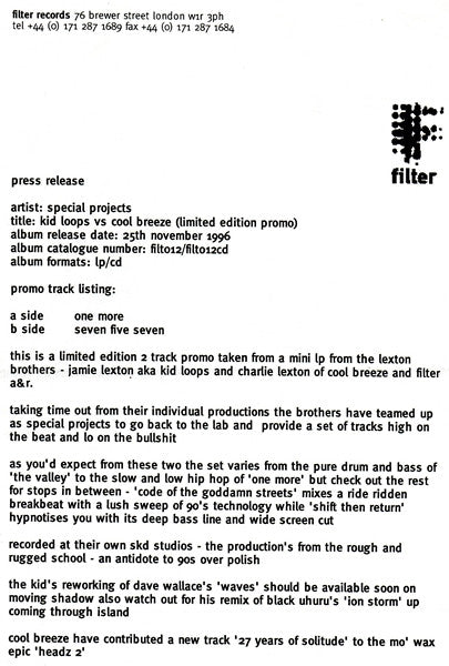 Special Projects : Kid Loops Vs Cool Breeze (12", Promo)