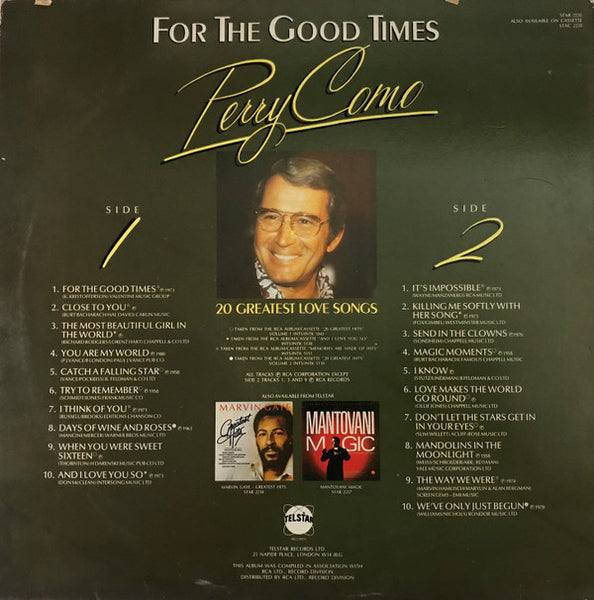 Perry Como : For The Good Times (-20 Greatest Love Songs-) (LP, Album, Comp)