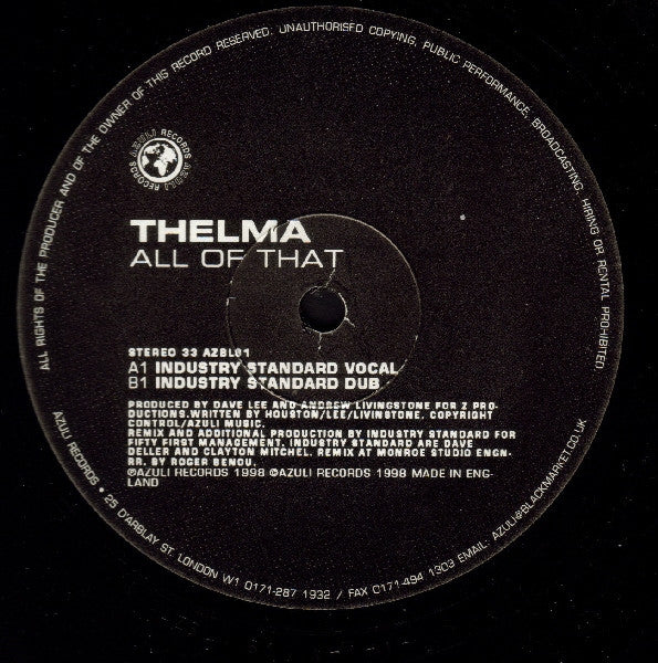 Thelma Houston : All Of That (Industry Standard Mixes) (12")